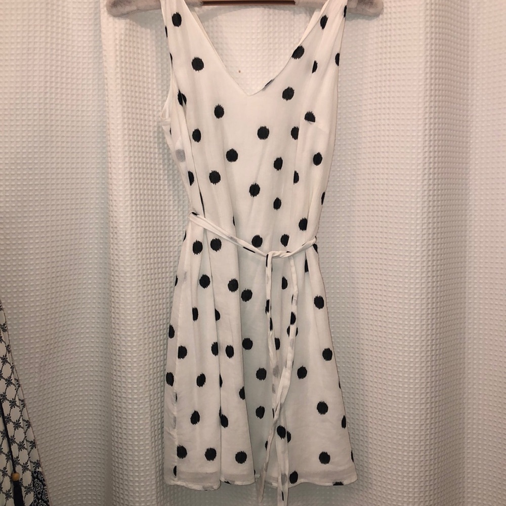 White and black polka dot tie dress